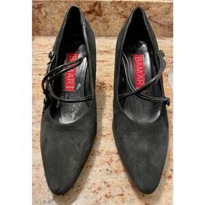 Bamar Black/Dark Gray Suede Leather Cross-Strap Pointed Toe Heels Pumps, 40/9.5